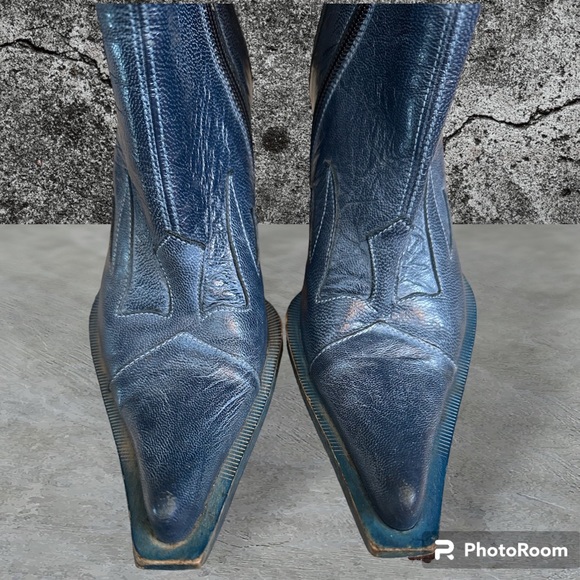 Leather Evidenzia! Denim blue booties made in Italy sz 37 sz 7 US lamb skin - Picture 4 of 13